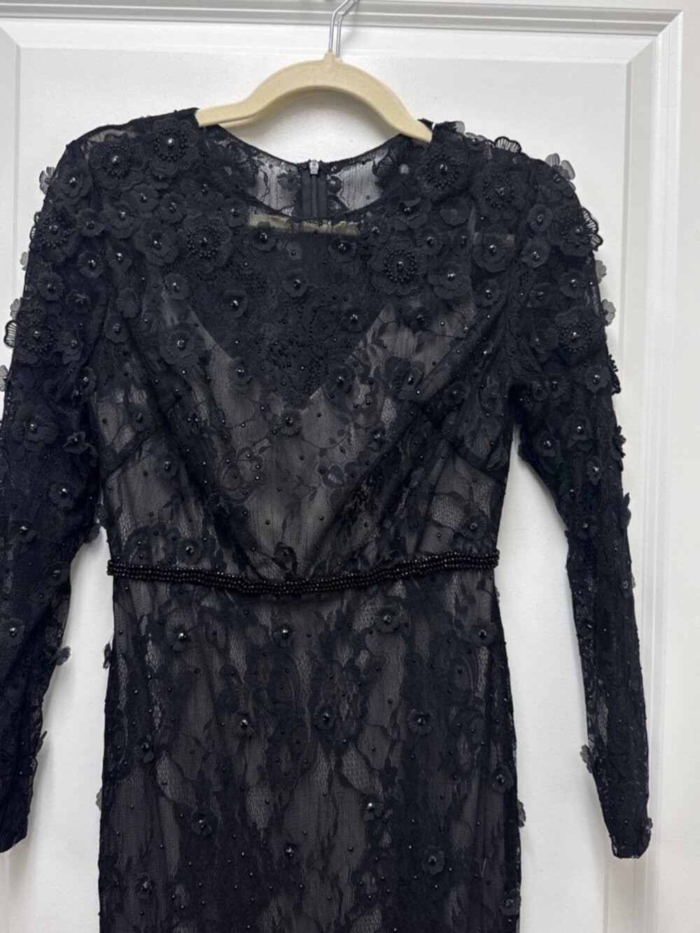 Mac Duggal Size 4 67703 Black Floral Appliqué Long Sleeve Cocktail Midi Dress - Picture 5 of 14